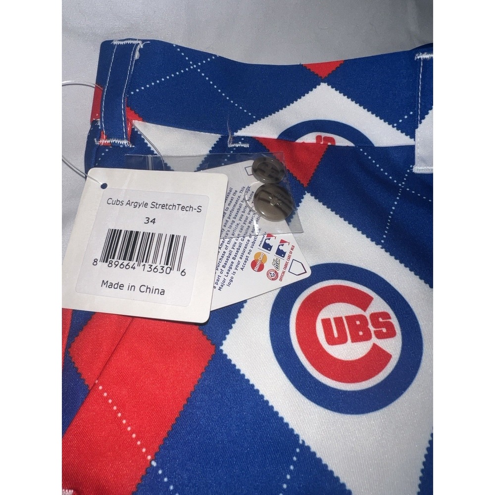 LOUDMOUTH CHICAGO CUBS GOLF SHORTS NWT MLB BASEBALL BLUE RED ARGYLE COTTON 34 - Picture 3 of 6